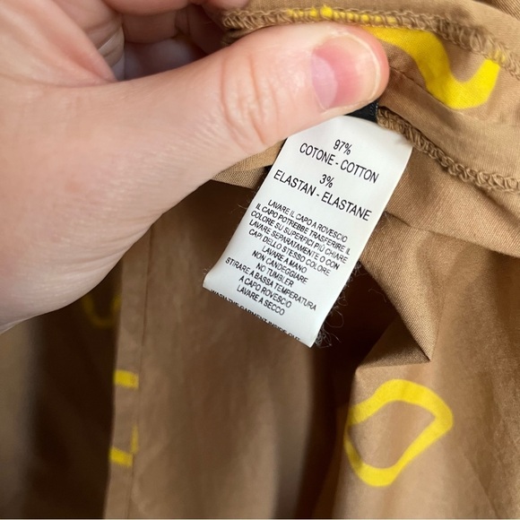 Neirami Oversized Artsy Camel Geometric Yellow Print Midi Dress in S Lagenlook - Picture 14 of 15